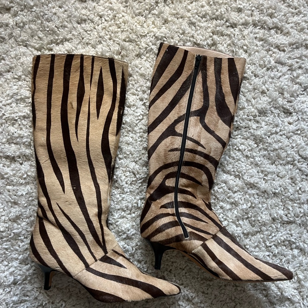 Vintage Ponyhair Manolo Blahnik Black and Tan Heeled Boots Zebra Print